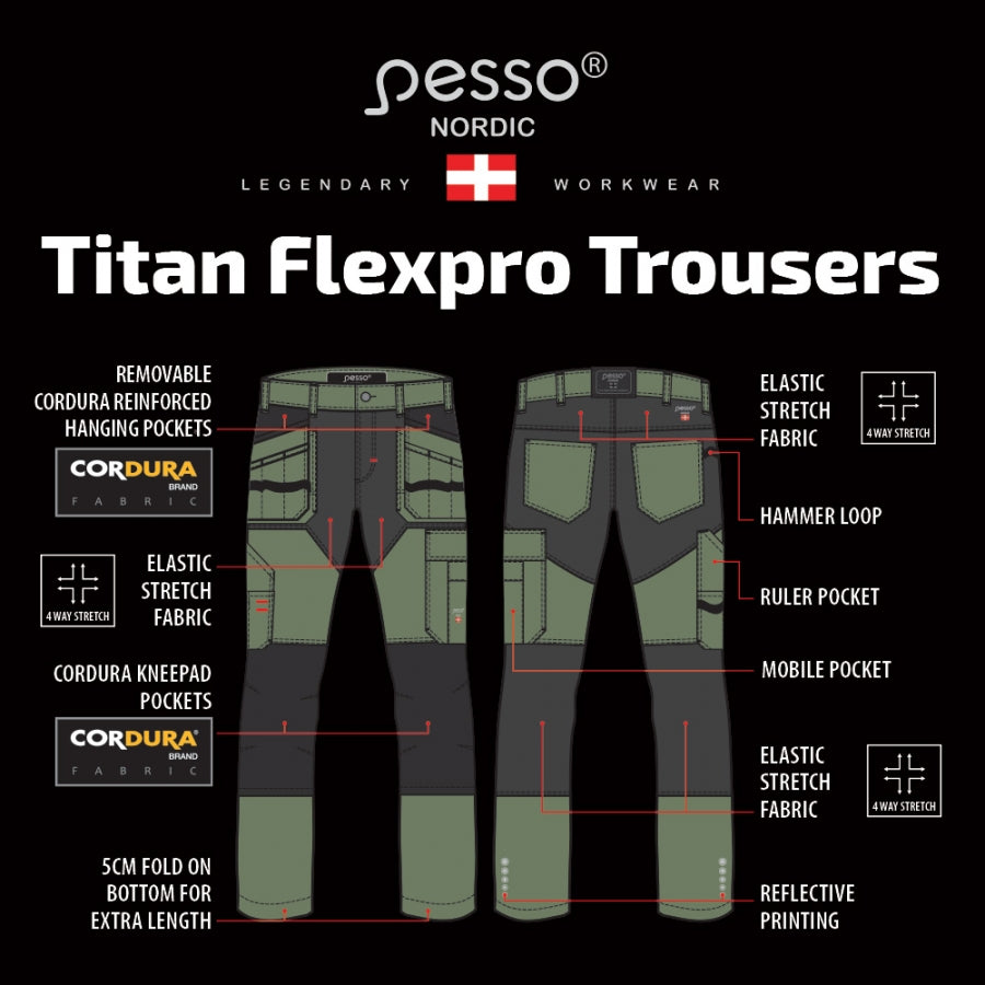 Darbo kelnės PESSO TITAN Flexpro 125, žalios