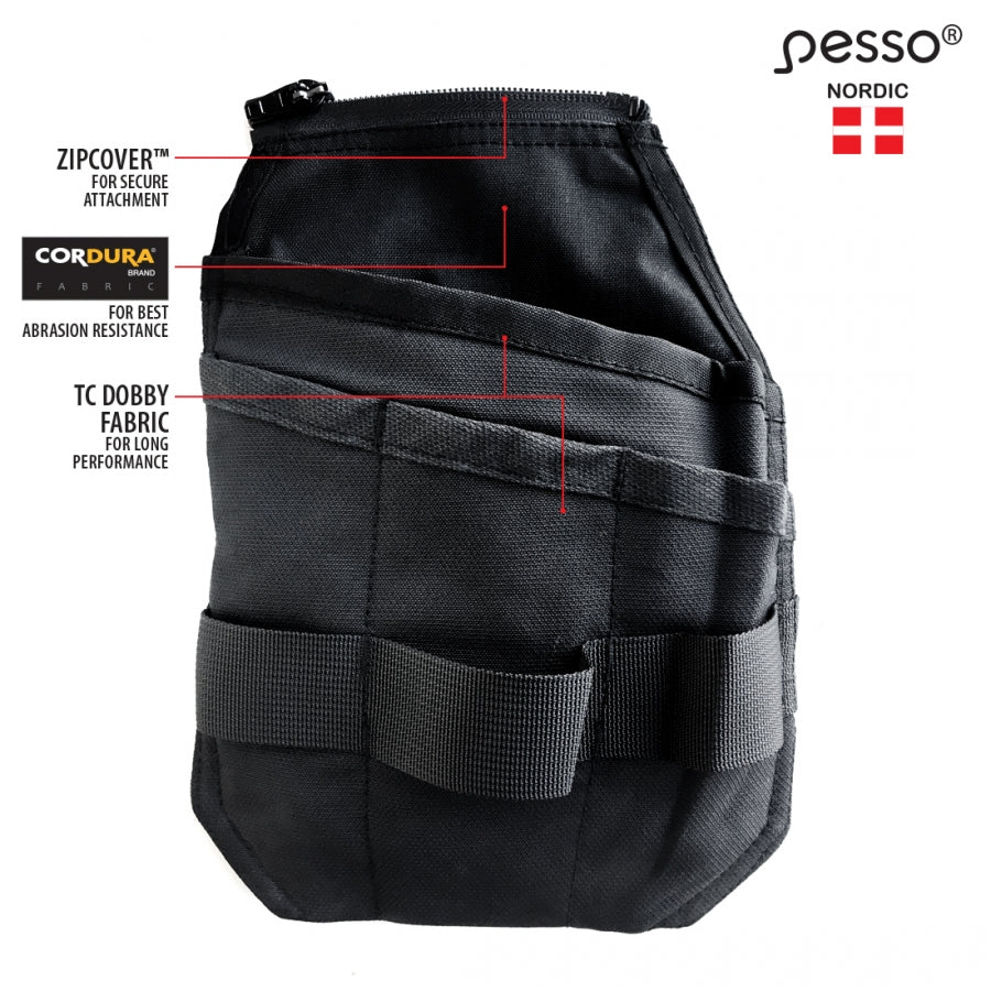 Pakabinama tūrinė kišenė įrankiams Pesso, kairė | POCKET2L  Nusegama itin tvirto poliesterio/medvilnės&nbsp;88/12&nbsp;TC DOBBY&nbsp;&nbsp;ir&nbsp;Cordura®&nbsp;audinio tūrinė kišenė.&nbsp; Kišenė turi kelias papildomas sekcijas. Itin talpi.